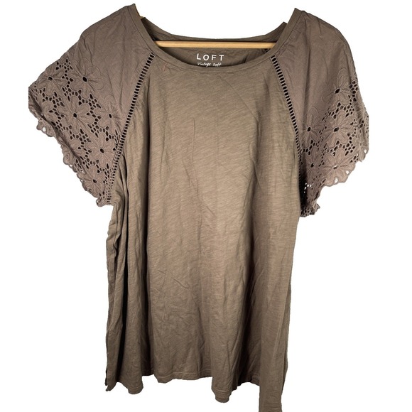 LOFT Tops - LOFT PLUS EYELET SLEEVE TSHIRT, 18, Military Olive Green NEW WITHOUT‎ TAGS